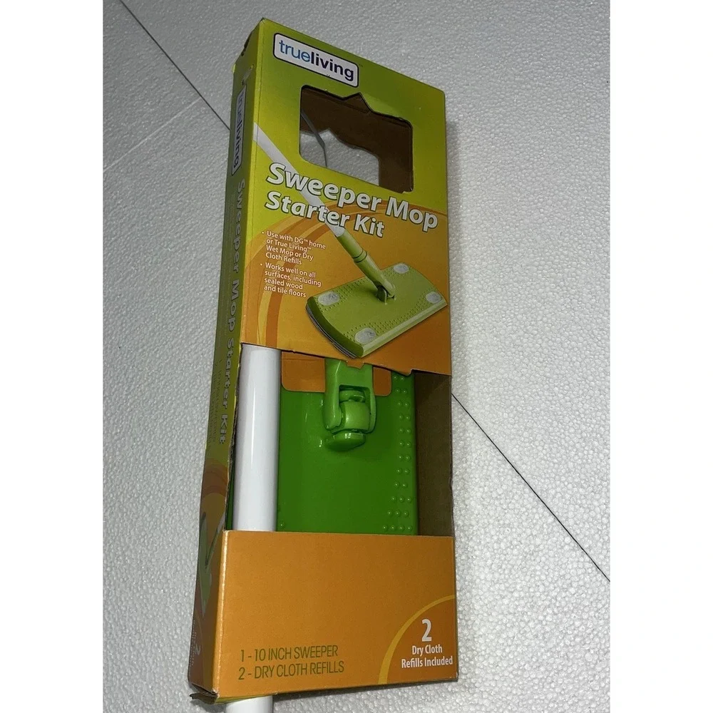 TRUE LIVING SWEEPER MOP STARTER KIT W/ 2 DRY CLOTHS INCLUDED